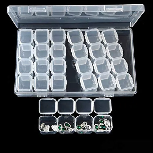 luffybin New Clear Plastic 28 Slots Jewelry Nail Art Tools Storage Box Case Organizer Beads