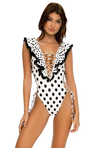 Luli Fama Spotted - Open Side One Piece Bodysuit - M/Black White