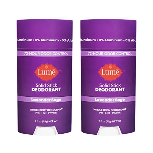 Lume Solid Deodorant Stick - Whole Body Deodorant - Aluminum-Free, Baking Soda-Free, Hypoallergenic, Safe For Sensitive Skin - 2.6 Ounce Solid Stick Two-Pack (Lavender Sage)