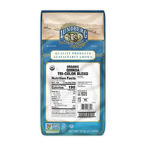 Lundberg Family Farms - Organic Quinoa Tri-Color Blend, Blend of White, Black & Red Quinoa, 9 Essential Amino Acids, Non-GMO, Gluten-Free, USDA Certified Organic, Vegan, Kosher (25 lb)