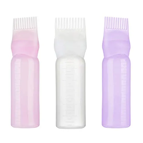 Lurrose Comb Bottle Coloring Dye Root Comb Bottle Hairdressing Supplies Comb Applicator for Cleaning Shampoo Salon Props 3pcs (White Purple Pink)