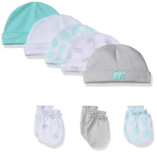 Luvable Friends baby girls Cotton Caps and Scratch Mittens Hat, Elephant, 0-6 Months US