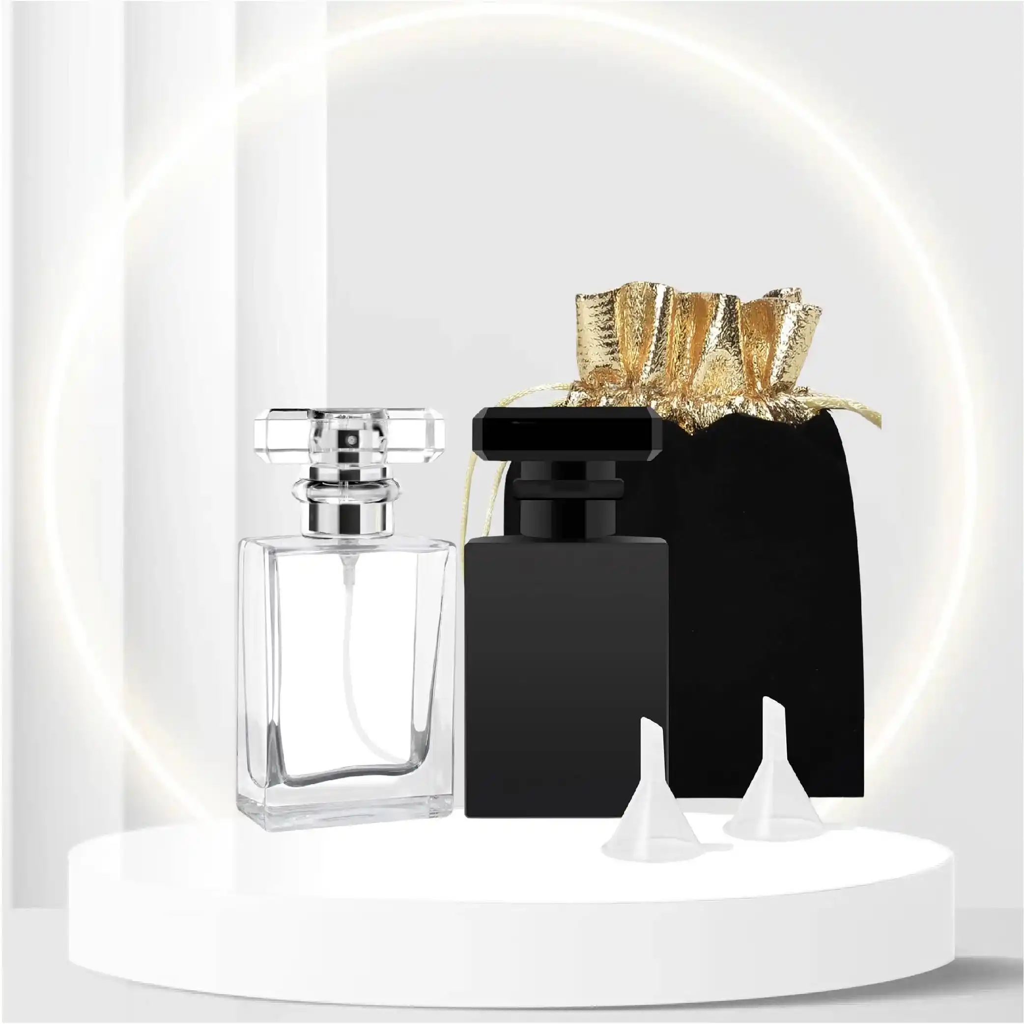 Luxsego Perfume Bottle Atomizer with Funnels, 30ML Refillable Perfume Spray Fine Mist, Empty Spray Bottle Flint Glass Cologne atomizer for Travel, Handbag or Dateâ(Gift Bag Included) (Black+White)