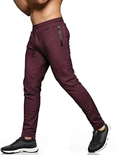 MAGCOMSEN Mens Running Pants with Zipper Pockets Sweatpants for Men Open Bottom Workout Pants Gym Pants Bodybuilding Pants Joggers for Men Wine Red