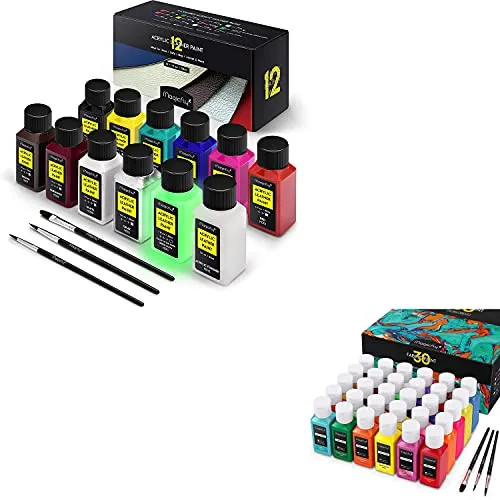 Magicfly 11 Colors Acrylic Leather Paint Set + Magicfly 30 Colors Permanent Soft Fabric Paint Set