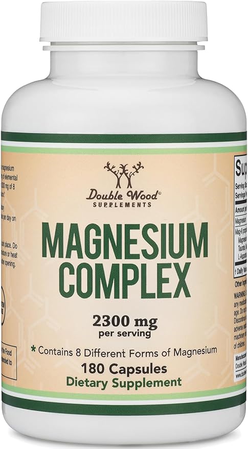 Magnesium Complex Supplement 180 Capsules (436mg Elemental Magnesium Provided by 2,300mg of Eight Different Forms of Magnesium) MAG-8 Provides 100% Daily Recommended Value of Magnesium by Double Wood