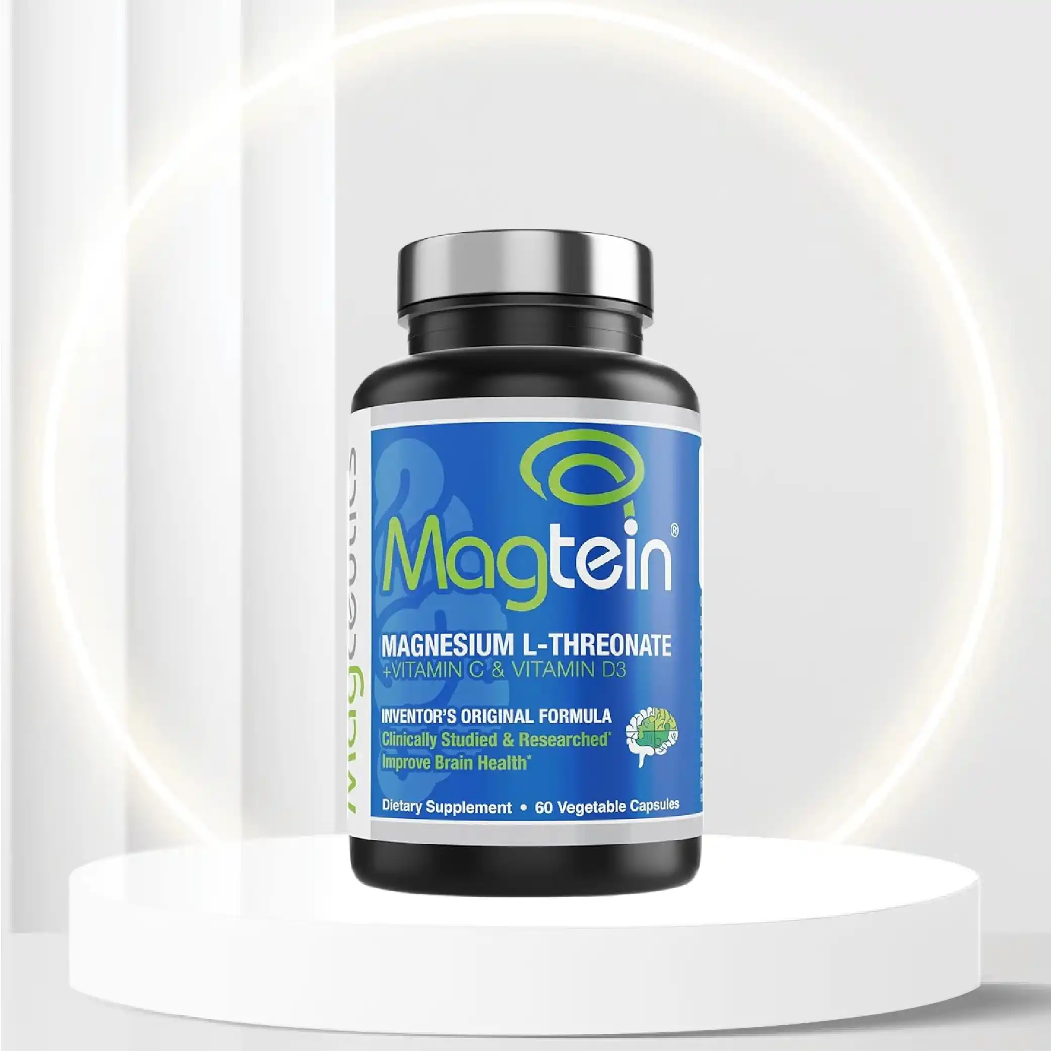 Magtein Magnesium L-Threonate, Improve Brain Health, Memory, Cognition, Stress Relief and Sleep Quality - 60 Veg Capsules (30 Days Supply)