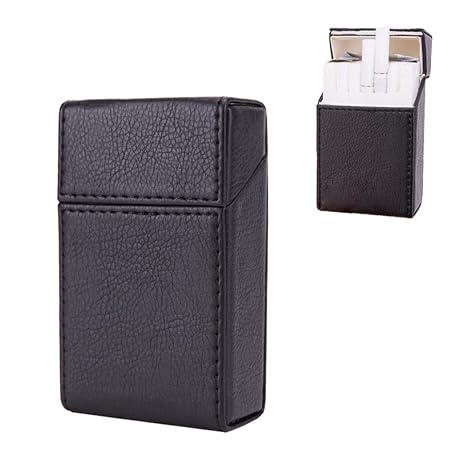 Maigendoo Cigarette Case - Portable PU Leather Storage Box With Flip Top Closure, Holds 20 Cigarettes, Black