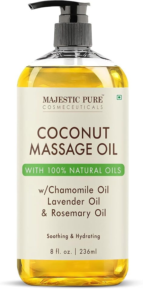 MAJESTIC PURE Coconut Massage Oil for Massage Therapy - Refreshing, and Relaxing - Natural Oils - for All Skin Types - Men and Women - 8 fl oz
