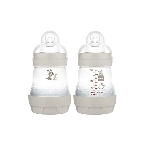 MAM Easy Start Anti Colic 5 oz Baby Bottle, Easy Switch Between Breast and Bottle, Reduces Air Bubbles and Colic, 2 Pack, Newborn, Matte/Unisex
