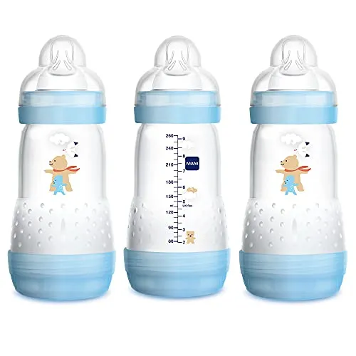 MAM Easy Start Anti Colic Baby Bottle, Easy Switch Between Breast and Bottle, Reduces Air Bubbles and Colic, 3 Pack, 2+ Months, Boy