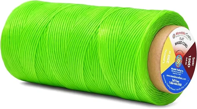 Mandala Crafts Green Flat Waxed Thread for Leather Sewing - 273 Yds 150D 0.8mm Polyester Leather Thread String Waxed Cord for Leatherwork, Beading, Bookbinding, Hand Stitching