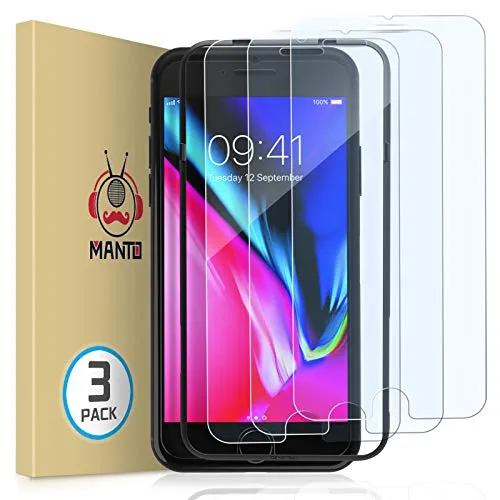 MANTO Screen Protector for iPhone 8 Plus 7 Plus 6s Plus 6 Plus 5.5-Inch Tempered Clear Glass with Easy Installation Frame, 3-Pack