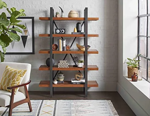 Martin Furniture Grafton Industrial Wood, Storage Space, Living Room Bookcase, Book Shelves, Brown
