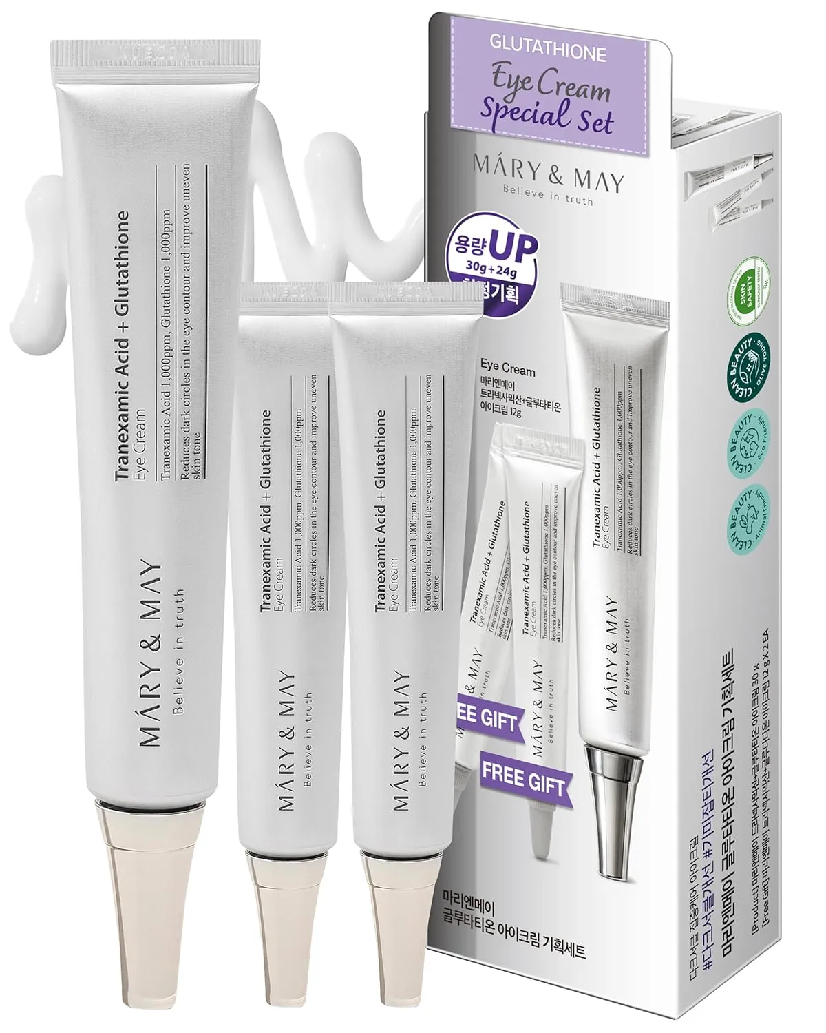 Mary&May Glutathione Eye Cream Special Set Powerful Antioxidant, Reduces Dark Circles in the Eye, Improve Uneven Skin Tone with Vitamin C, 1.01 oz.+ Mini 0.4oz 2 Pack