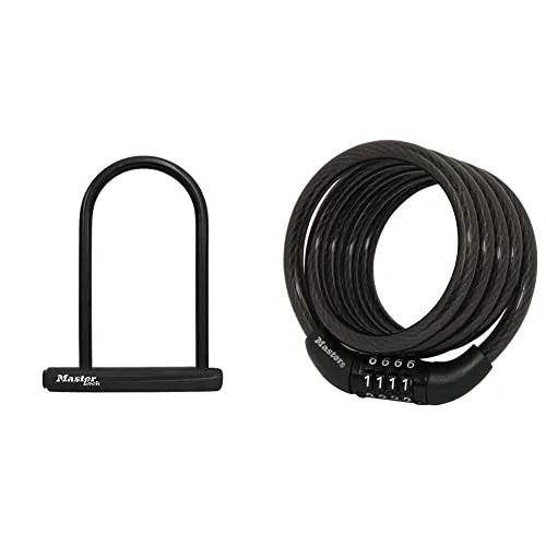 Master Lock U-Lock Bike Lock with Key, U-Lock for Bicycles, Lock for Outdoor Equipment, 8170D & Bike Lock Cable, Combination Bicycle Lock, Cable Lock for Outdoor Equipment, 8143D