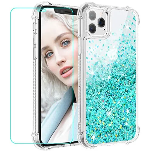 Maxdara Case for iPhone 11 Pro Max Case Glitter Liquid for Girls Women (Screen Protector) Bling Sparkle Luxury Fashion Soft TPU Protective Case for iPhone 11 Pro Max 6.5 inches (Teal)