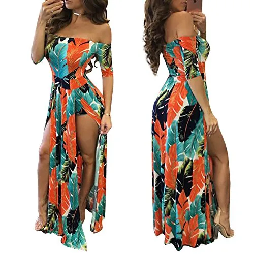 Maxi Romper Skirt Dresses Plus Size Bodycon Sexy Summer Dress 2018 Orange 2XL 12 14