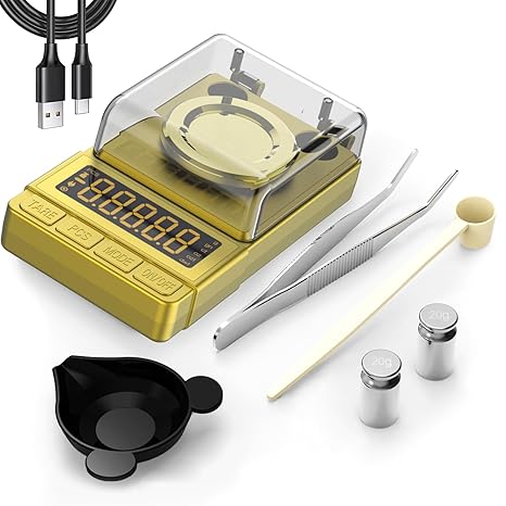 MAXUS Gold Milligram Scale 100g x 0.001g, Digital Mg/Powder Scale for Jewelry, Reloading Labs, Includes 20g Calibration Weight, High-Accuracy Portable Weighing Tool