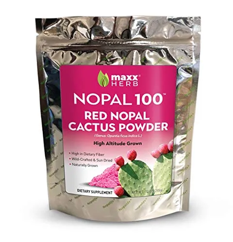 Maxx Herb Nopal 100 Red Nopal Cactus Powder (10 oz), for Blood Sugar Balance & Healthy Digestion, High in Dietary Fiber, Water Soluble, Vegan, Non-GMO and Gluten Free -1 Bag (28 Servings)