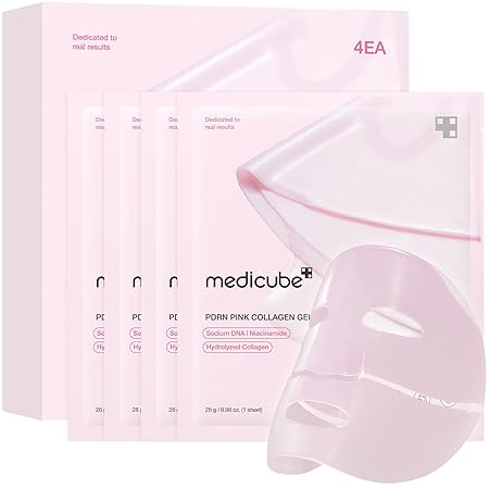 medicube Salmon DNA PDRN pink collagen jelly gel mask | overnight face mask for glass glow skin- elasticity, hydrating, firming and moisturizing | korean skincare, 28g, 4ea