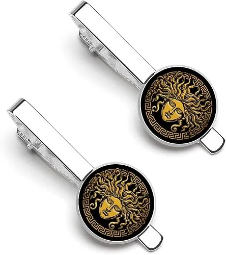 Medusa Head on A Shield Funny Men's Tie Clip Silver Ties Bar Pinch for Business Anniversary Wedding 2 Pcs