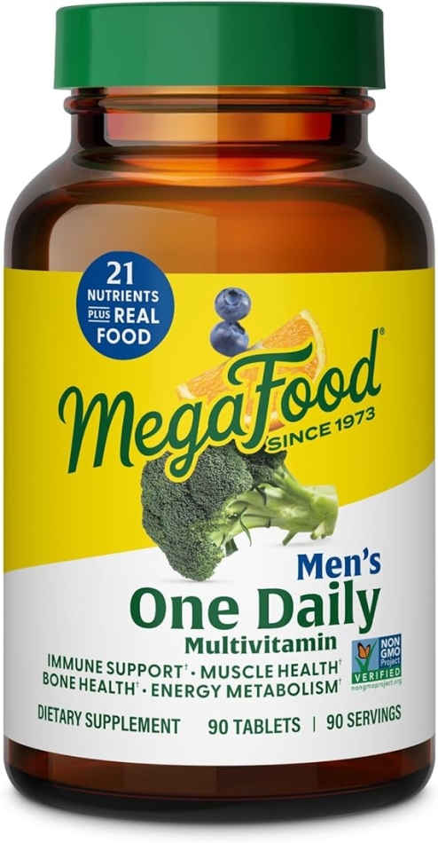 MegaFood Men's One Daily - Men's Multivitamin for Optimal Health and Well-Being - With B Complex Vitamins - Gluten Free, Non-GMO, Dairy Free, Soy Free - 90 Tablets