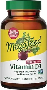 MegaFood Vitamin D3 2000 IU (50 mcg) - Immune & Bone Support Supplement with Vitamin D3 - Also Formulated with a Food & Herb Blend - Vegetarian, Gluten-Free - Made without Dairy - 90 Tabs