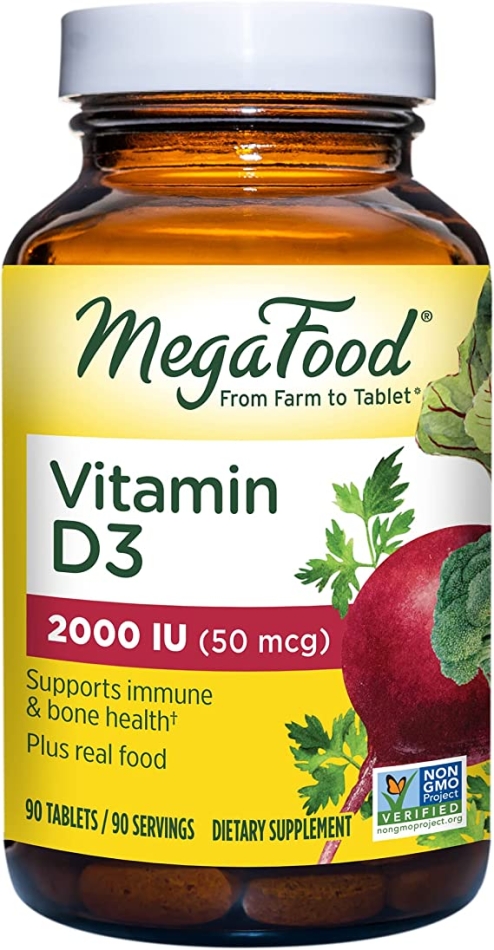 MegaFood Vitamin D3 2000 IU (50 mcg) - Immune & Bone Support Supplement with Vitamin D3 - Also Formulated with a Food & Herb Blend - Vegetarian, Gluten-Free - Made without Dairy - 90 Tabs