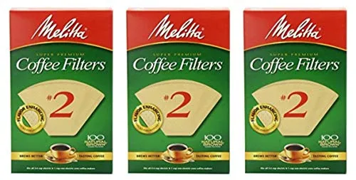 Melitta Cone Coffee Filter #2 100 Count- Natural Brown (Pack Of 3)