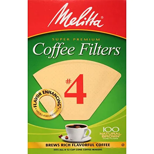 Melitta Natural Brown #4 Cone Coffee Filters 100 Count, (Pack of 1)