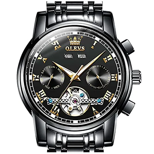 Men Automatic Watch Tourbillon Self Windding Watches No Battery Fashion Mechanical Movement Men Watches Stainless Steel Man Watches Luxury Classic Luminous Casual Day Date Waterproof wristwatches