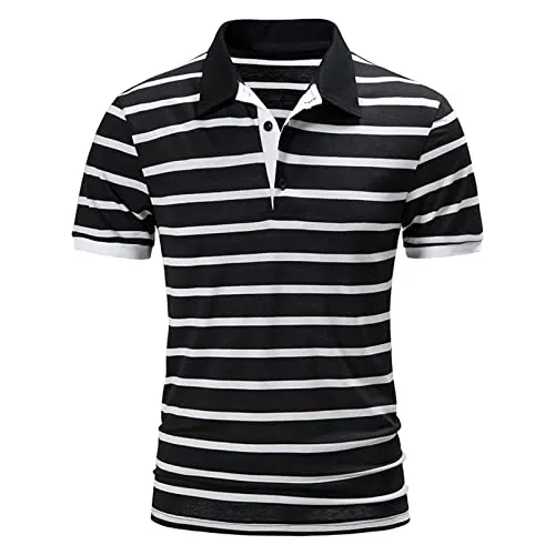 Men's Slim-Fit Quick-Dry Golf Polo Shirt Casual Athletic Athletic Fit Beefy Slack Tide Shirt Casual 60s T-Shirt Black