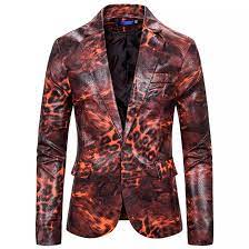 Men Stage Performance Jackets High Quality Brand 3D Leopard Print Slim Fit Red Korean Blazer Men Social Suit Jacket Veste Homme