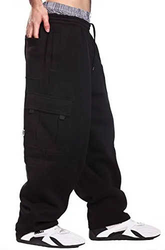 Mens Fleece Cargo Sweatpants, X-Large, Black