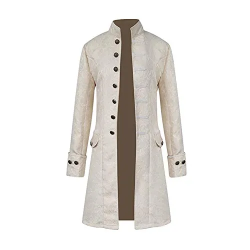 Mens Vintage Tailcoat Jacket Goth Long Steampunk Formal Gothic Victorian Frock Coat Costume for Halloween (White, 2XL)