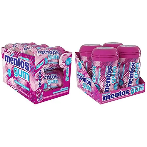 Mentos Sugar-Free Chewing Gum with Xylitol, Bubble Fresh Cotton Candy, 45 Piece Bottle (Bulk Pack of 6) & Sugar-Free Chewing Gum with Xylitol, 45 Piece Bottle (Bulk Pack of 4)