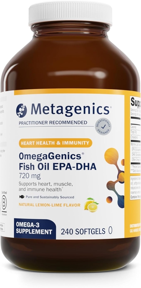 Metagenics OmegaGenics Fish Oil EPA-DHA 720 mg - High Potency Omega-3 Supplement* - Supports Heart, Joint, Brain & Immune Health* - Sustainably Sourced, Purity-Tested Fish Oil - 240 Softgels