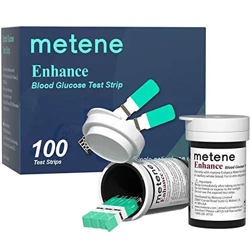 Metene Enhance Blood Sugar Test Strips, 100 Count Test Strips for Diabetes, Use with Metene Enhance Blood Glucose Monitor Only (Model: Enhance)