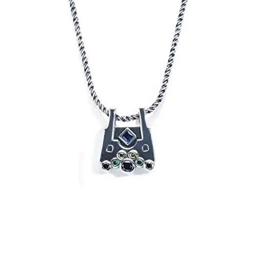 MEZMIC 1829 Crown Collection 925 Sterling Silver Jewelry Colorful Gem Pendant Necklace for Women Men Length F 17.7 inches Blue Sapphire Black Spinel Green Garnet Yellow Quartz
