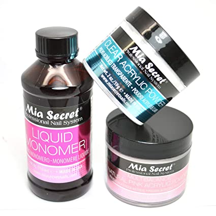 MIA SECRET 4oz LIQUID MONOMER + 2oz NT PINK + 2oz CLEAR ACRYLIC POWDER NAIL ART + FREE EARRING