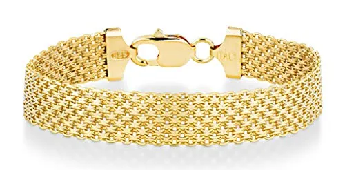 Miabella Solid 18K Gold Over Sterling Silver Italian 12mm Mesh Link Chain Bracelet for Women Men, 6.5, 7, 7.5, 8 Inch 925 Made in Italy (7.0 Inches (6