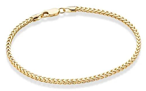 Miabella Solid 18K Gold Over Sterling Silver Italian 2.5mm Franco Square Box Link Chain Bracelet for Men Women 7, 8 Inch 925 Made in Italy (8)