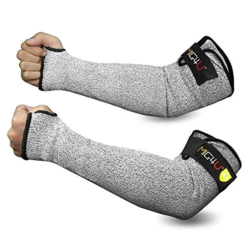 MIG4U Cut Resistant Sleeves Arm Guards Safety Protection with Thumb Holes for Men and Women Yard Work, Construction, Farm, Gardening ,Adjustable fit 1pair 18