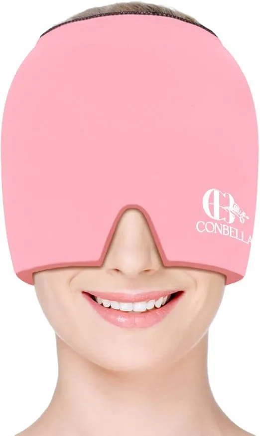 Migraine Relief Cap, Soothing Headache Ice Face Mask Products, Hot and Cold Therapy, Migraine Headache Relief Cap for Migraine, Sinus, Puffy Eyes, Tension, Stress and Hangover(Pink)