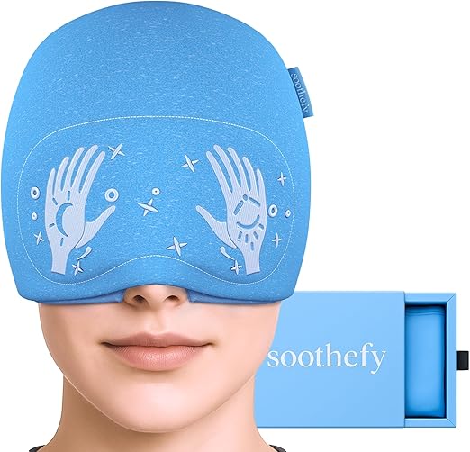 Migraine Relief Cap with Eye Holes - Upgraded 360Â° Cooling Gel Headache Relief Hat - Ice Mask for Hangover, Stress, Tension - Still Function & Watch TV - Gifts for Women Men - FSA Eligible HSA