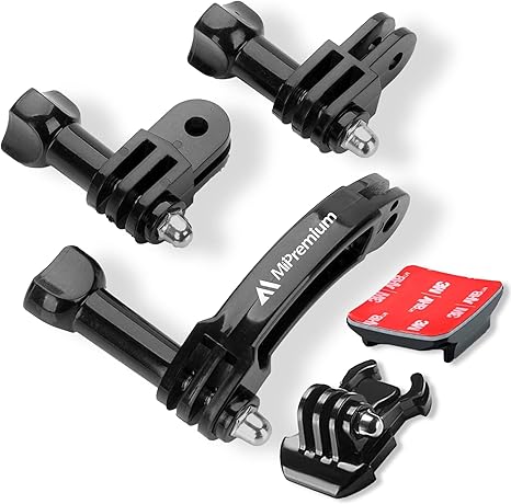 MiPremium Rotary Extension Arm Helmet Mount Set for GoPro Hero 13 12 11 10 9 8 7 6 5 4 Session Black Silver XIAOYI 4K SJCAM Sports Action Camera Accessories Kit Motorcycle Curved Chin Pivot Connector