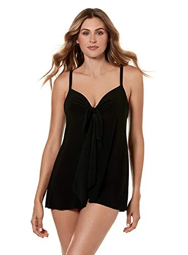 Miraclesuit Women's Swimwear Rock Solid Lovey V-Neckline Underwire Bra Minimizing One Piece Swim Dress, Black, 12