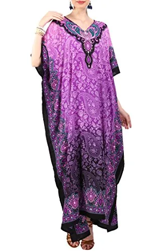 Miss Lavish London Ladies Kaftans Kimono Maxi Style Dresses Suiting Teens to Adult Women in Regular to Plus Size (US 20-24, 101-Purple)