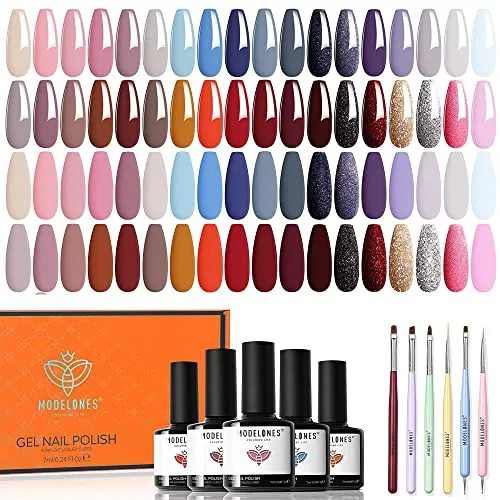 modelones 36 Pcs Gel Nail Polish Kit, 2022 All Seasons Neutral Nude Colors Gel Polish Set with Nail Art Brushes Gift for Women Girls
